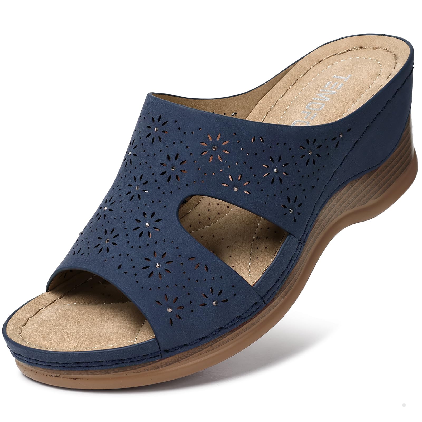 TEMOFON Women's Casual Slip-on Summer Wedge Sandals: Soft Leather, Rubber Sole, Comfortable Walking